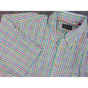 Gitman Brothers Shirt Mens Large Yellow Green Blue Plaid Made in USA Button Down